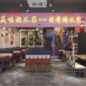 工业风烧烤店3D模型下载